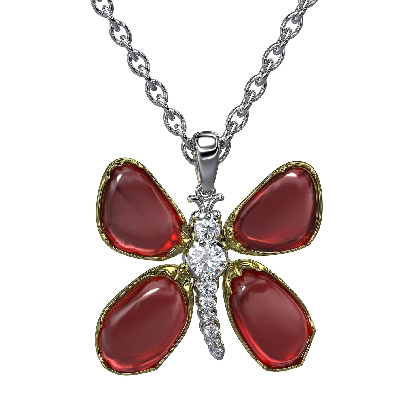 Mariposa Bespoke Ruby 4.03 ctw. Cabochon Pear Shape Butterfly Pendant