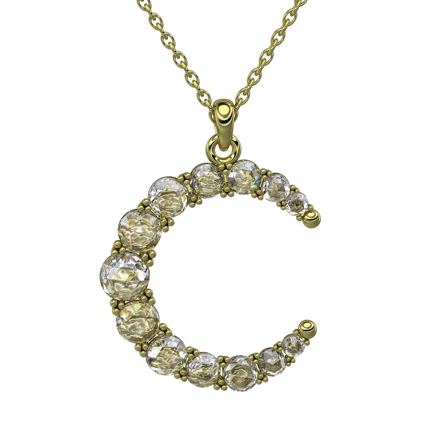 Mariposa Celestial Crescent Moon 1.11 ctw. Rose Cut Diamond Pendant in 18K