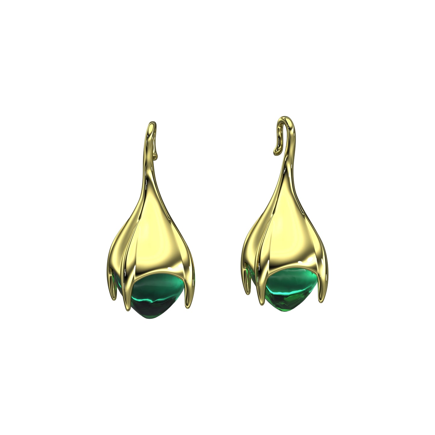 Mariposa Earth Two Peas in a Pod 6.20ctw Sugarloaf Cabochon Emerald Drop Earrings set in 18k Yellow Gold