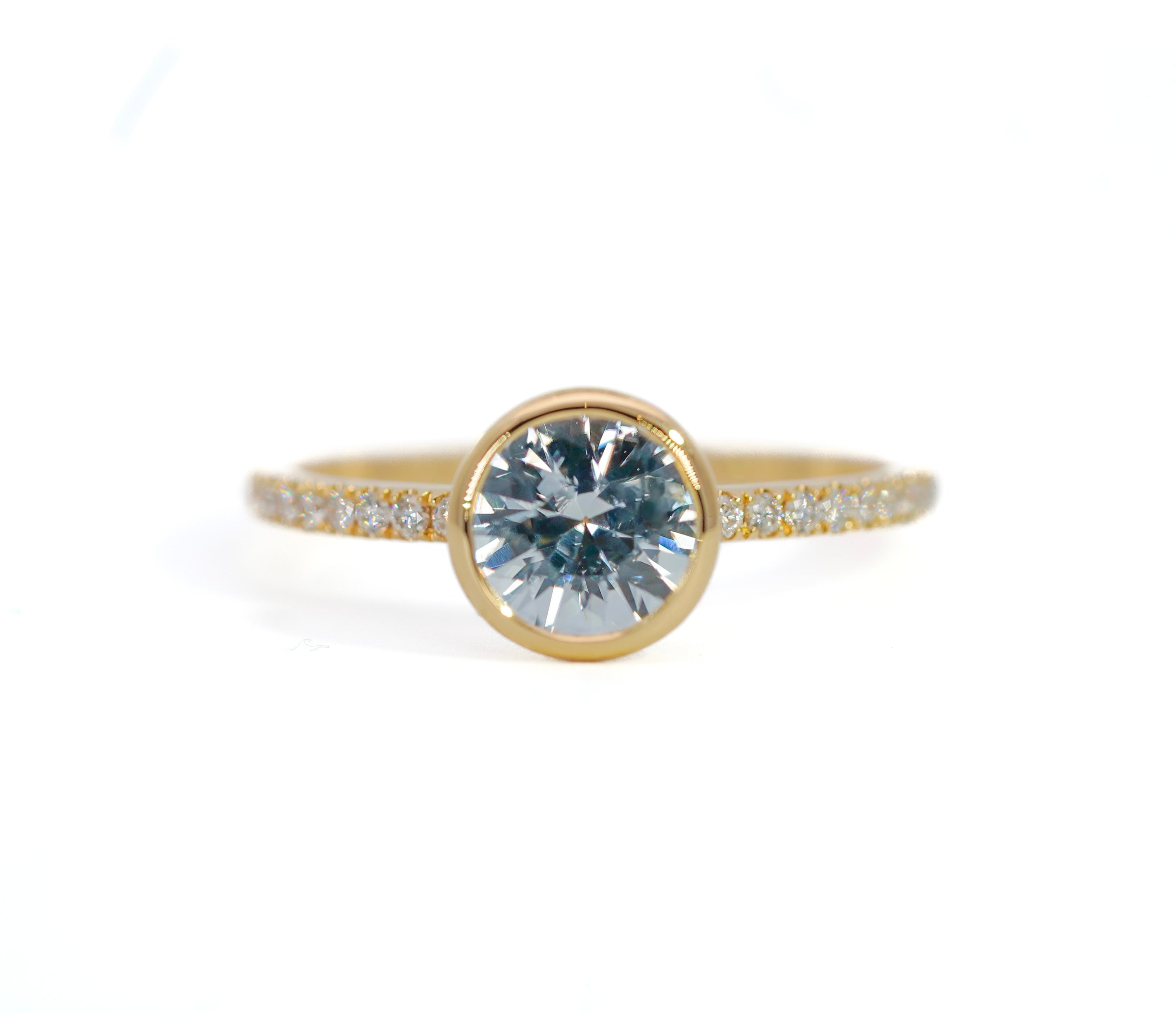 Sapphire Prism Rings on Diamond Half Eternity Band– 18K