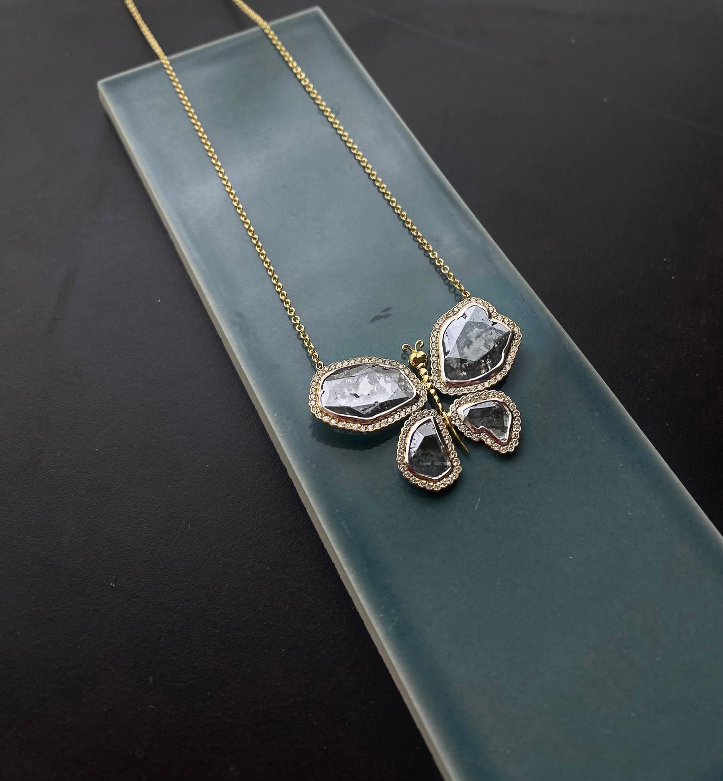 Mariposa Bespoke Night Moth Sliced Diamond Pendant Necklace