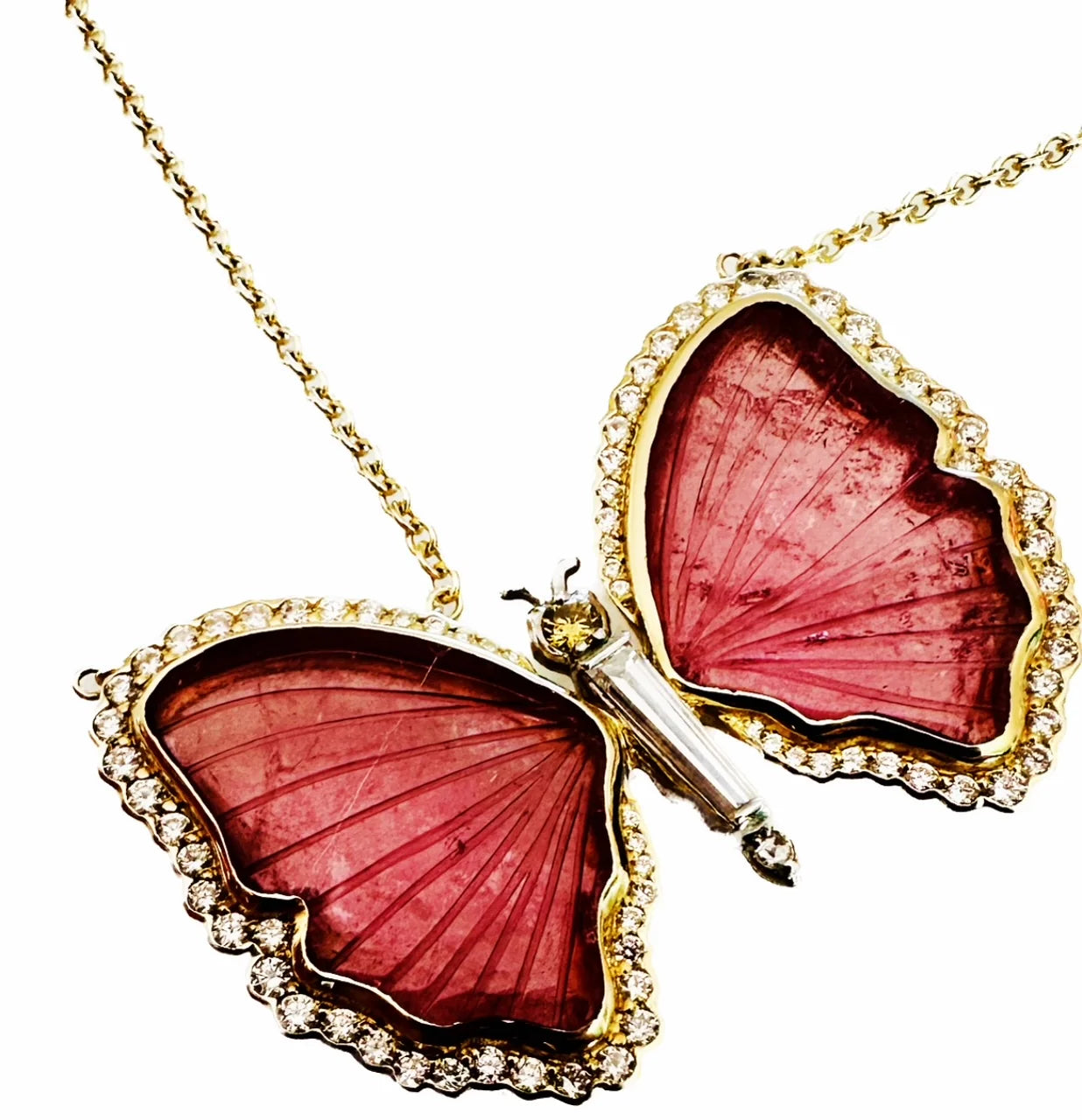 Mariposa Bespoke Diamond and Tourmaline Butterfly in 18ky