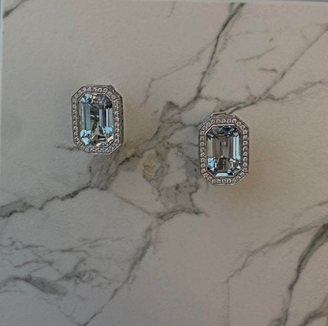 13.68 ct Aquamarine & 0.56 ct Diamond Masterpiece Platinum Earrings