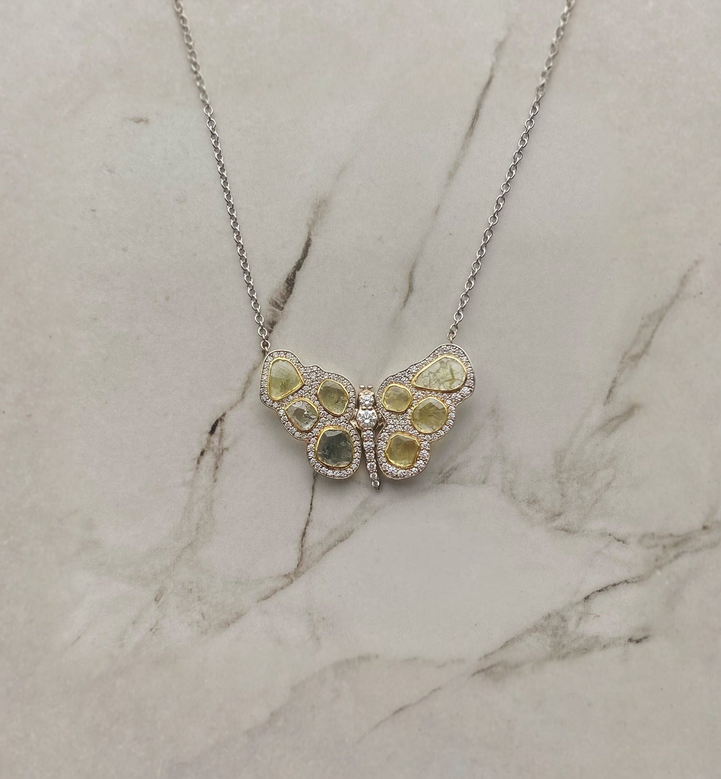 Bespoke 1.55ctw Yellow Sliced Diamond Butterfly with 1.05ctw Diamond Halo (Copy)