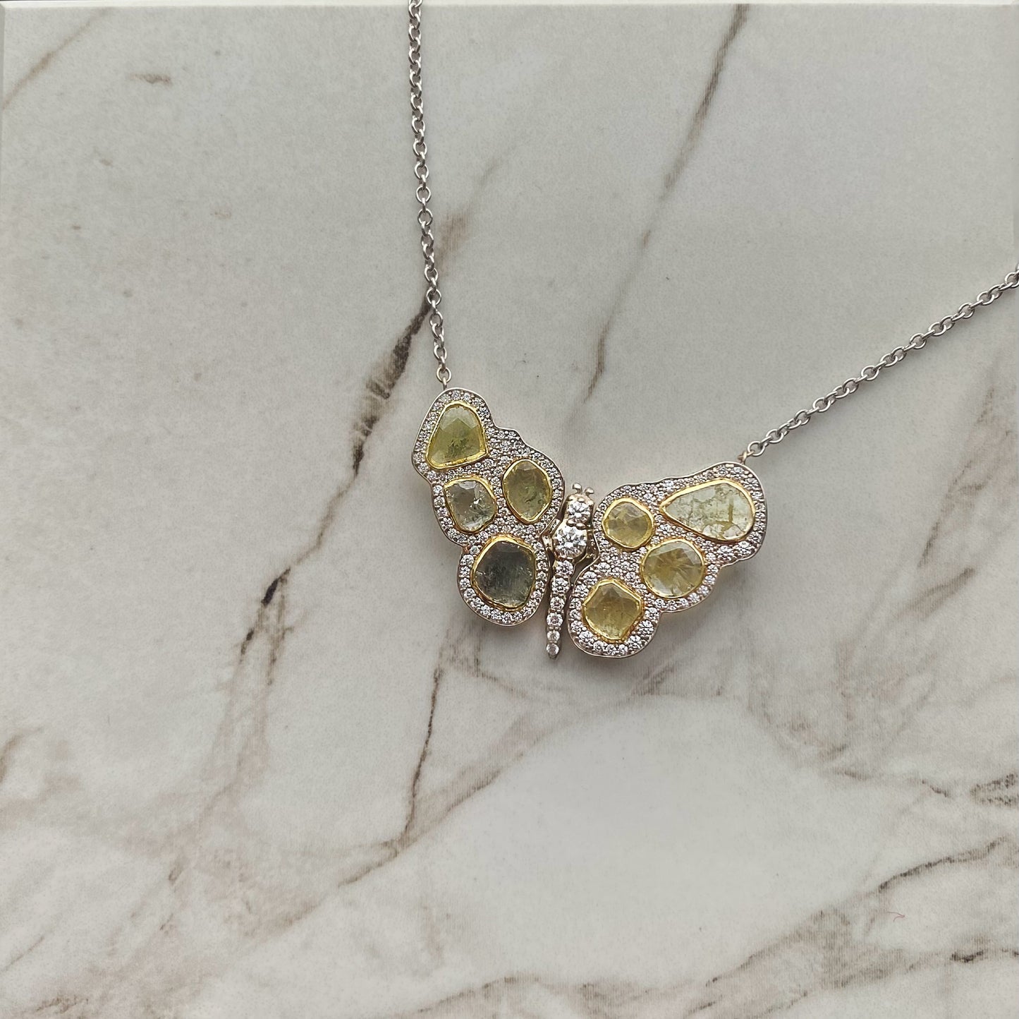Bespoke 1.55ctw Yellow Sliced Diamond Butterfly with 1.05ctw Diamond Halo (Copy)
