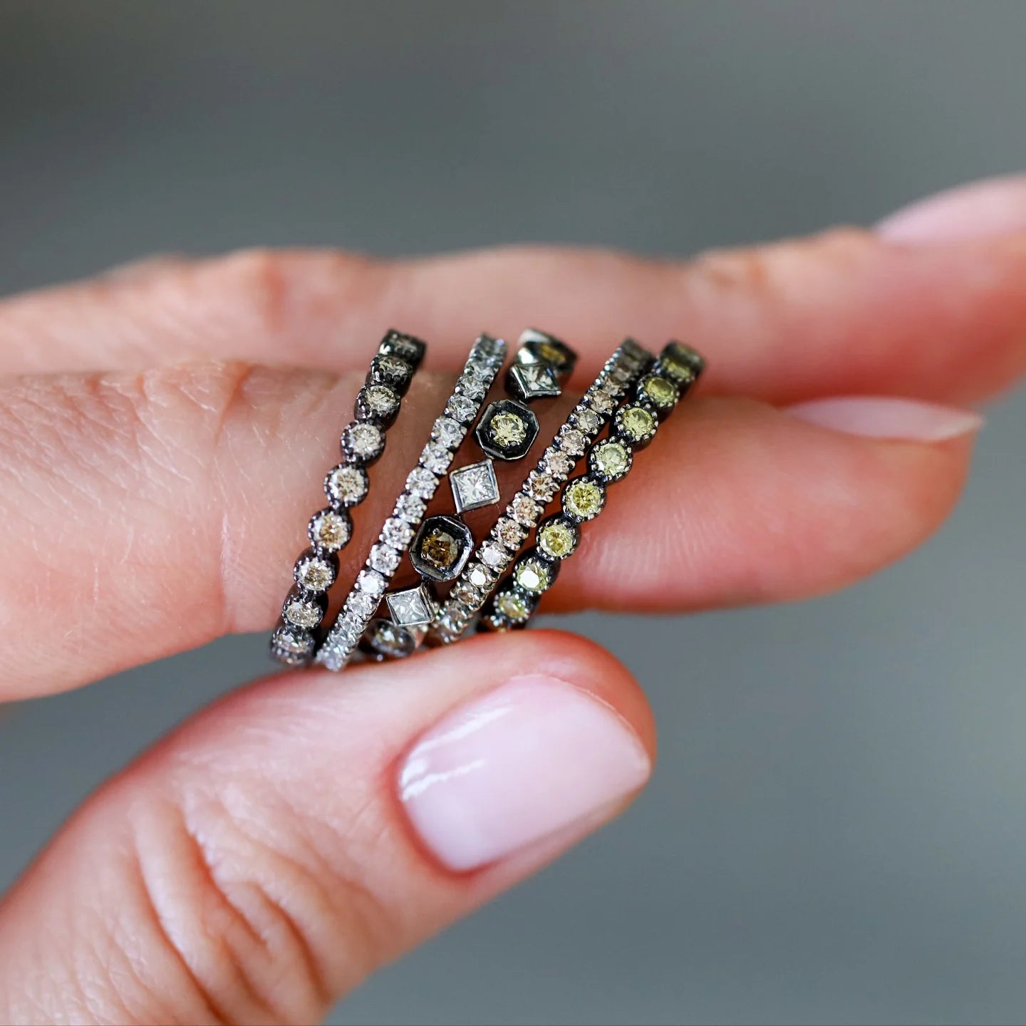 Sethi Couture Stackable Art Deco Multi-Color Diamond Ring