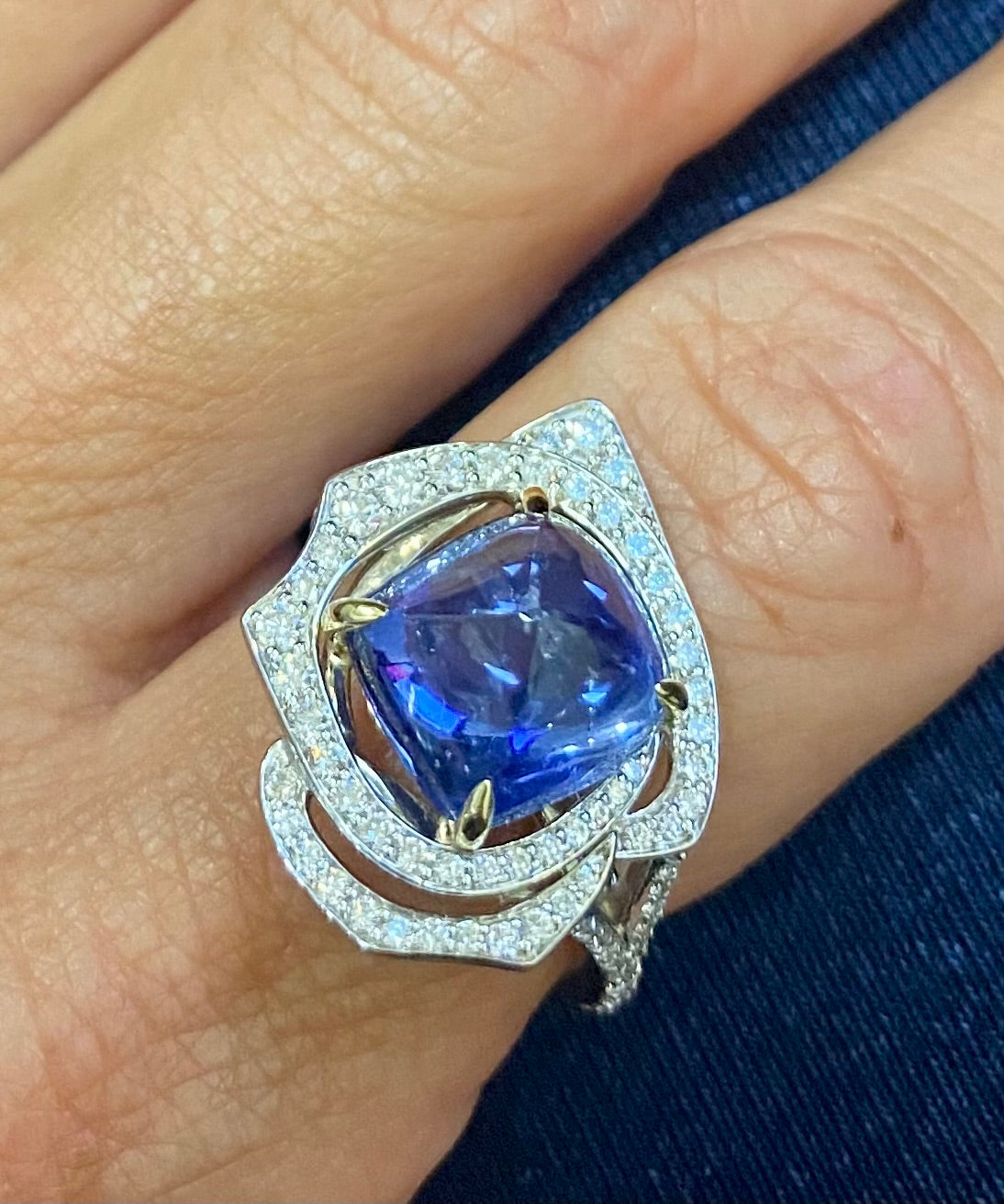 MRP108 - Mariposa Rozel Bay Sugarloaf Cabachon Blue Sapphire and Diamond Ring