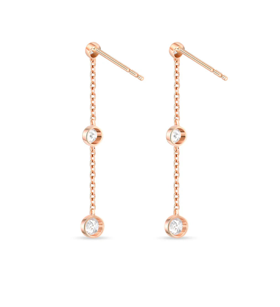 Mariposa Celestial 0.50ctw Orbital Diamond Bezel set dangle Earrings in 18K