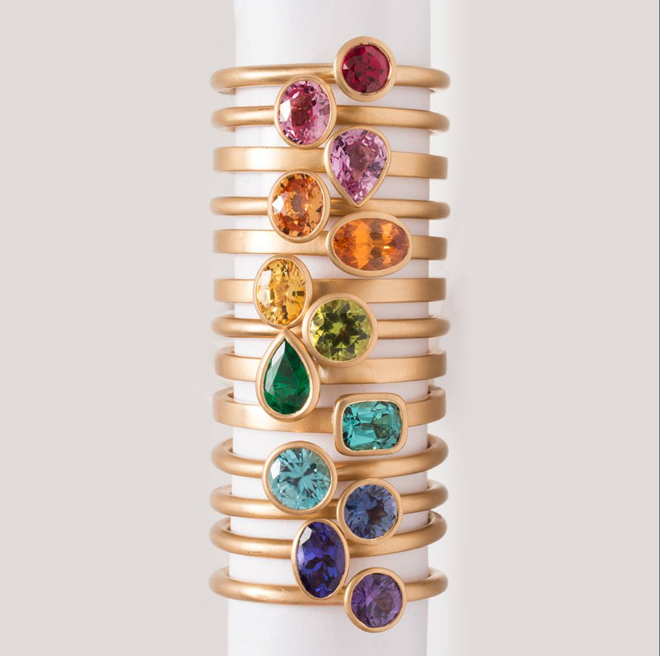Sapphire Prism Rings on Diamond Half Eternity Band– 18K