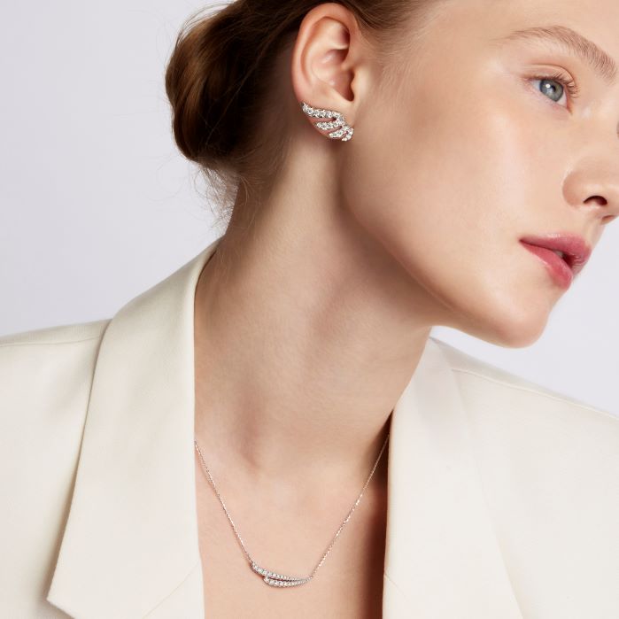 VELA French Cut Pavé Diamond Asymmetrical Climber Earrings