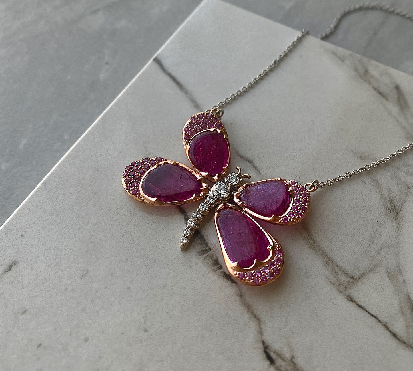 MRP100 - Mariposa Pink Sapphire and Ruby Bespoke Butterfly in 18k Rose Gold