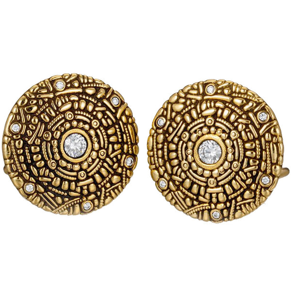 Alex Sepkus 18K Yellow Gold Diamond Shield Button Earrings E-R4
