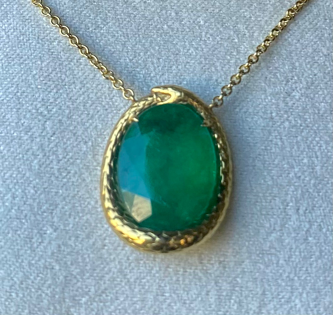 Earth Collection "Ouroboros" 4.20ct Oval Emerald Pendant in 18ky