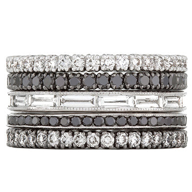 Mariposa Stackable Black and White Diamond Stack Ring Set