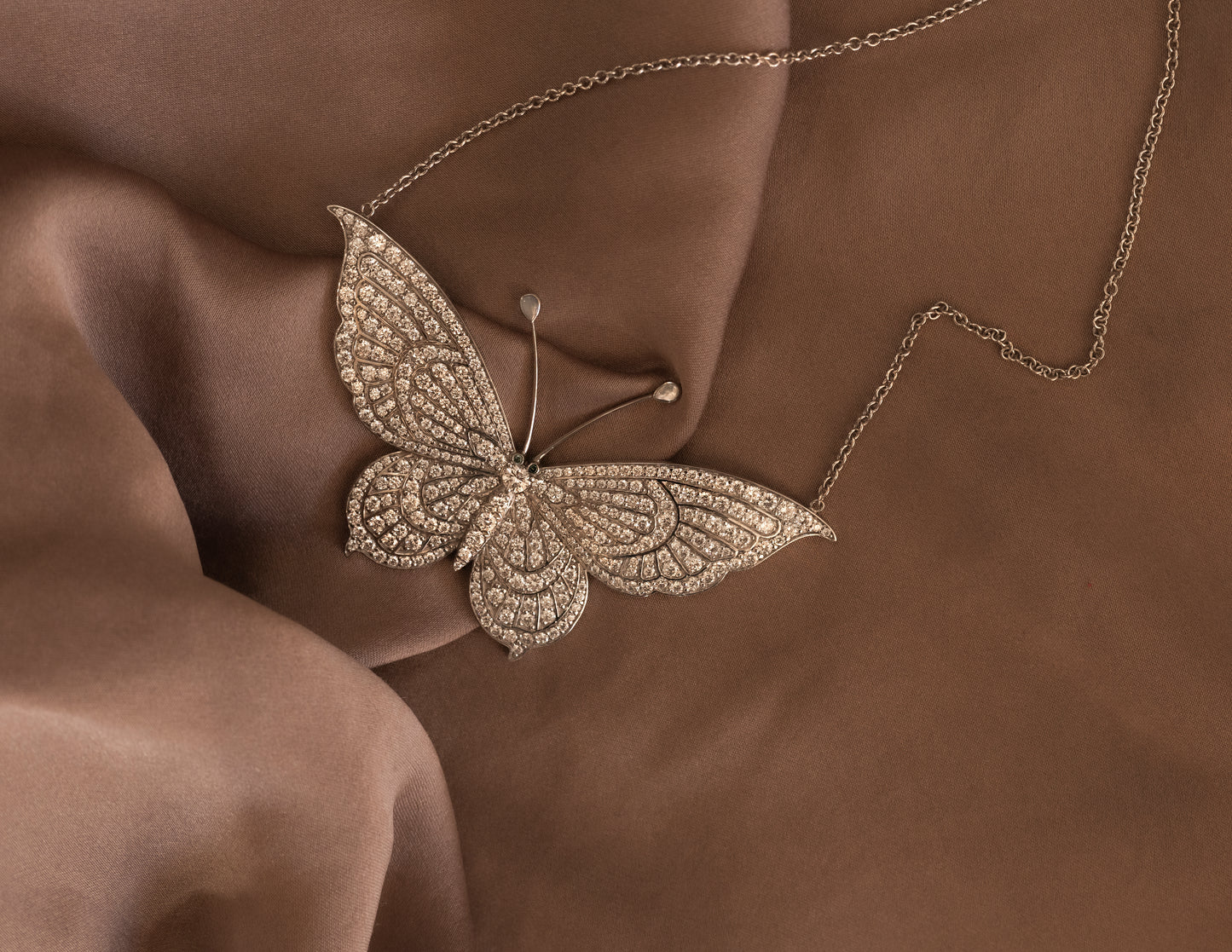 Bespoke Butterfly Diamond Pendant – 7.01ctw White Diamond with Mother of Pearl Antennae in 14k White Gold