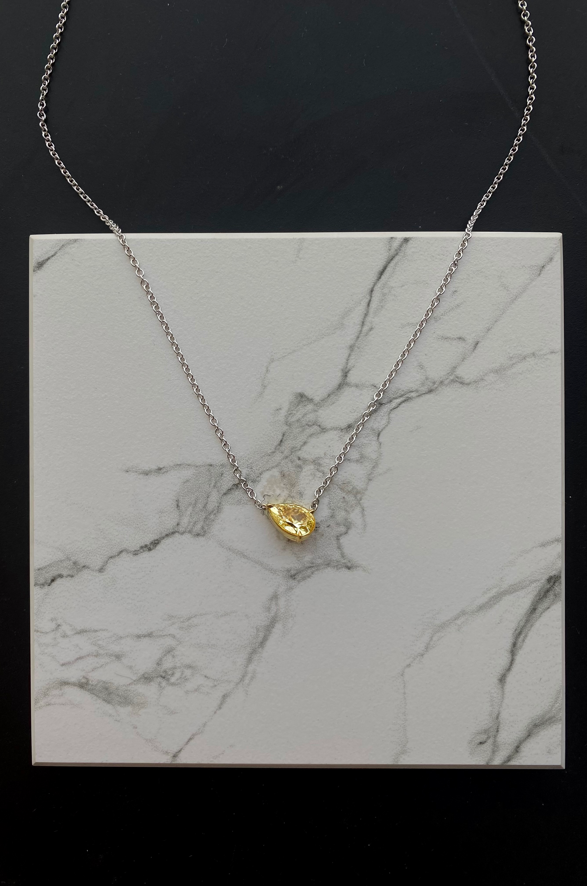 Mariposa H20 Sunshine Droplet Pendant with Yellow Diamond 1.29ct Set in 18k Yellow Gold on 18" 18k White Gold Chain