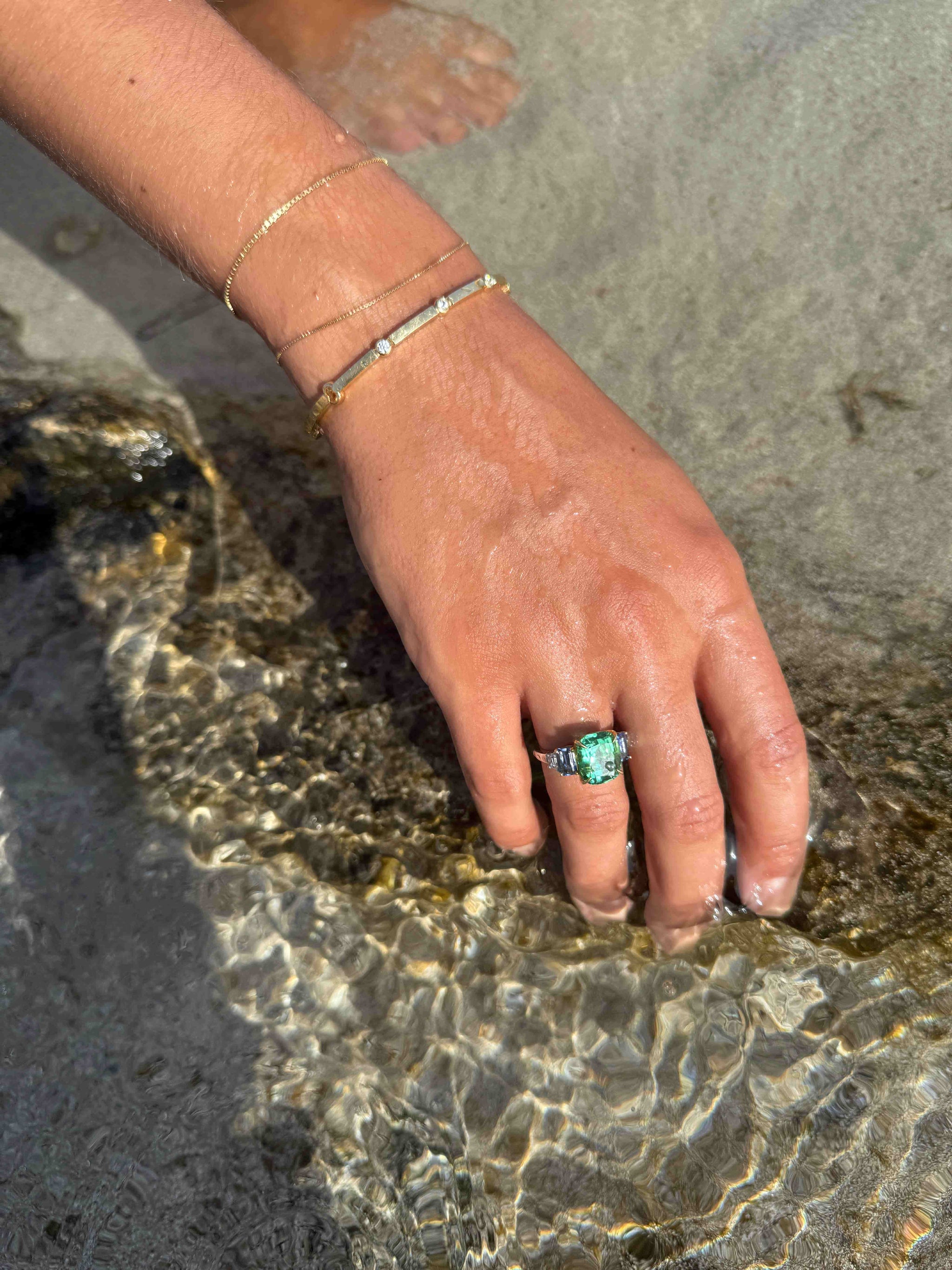 Earth Collection – Afghan Green Tourmaline, Blue Sapphire & Diamond Ring