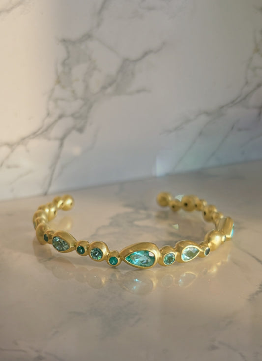 Aegean Tide Cuff with Paraiba Tourmaline and 18k Yellow Gold