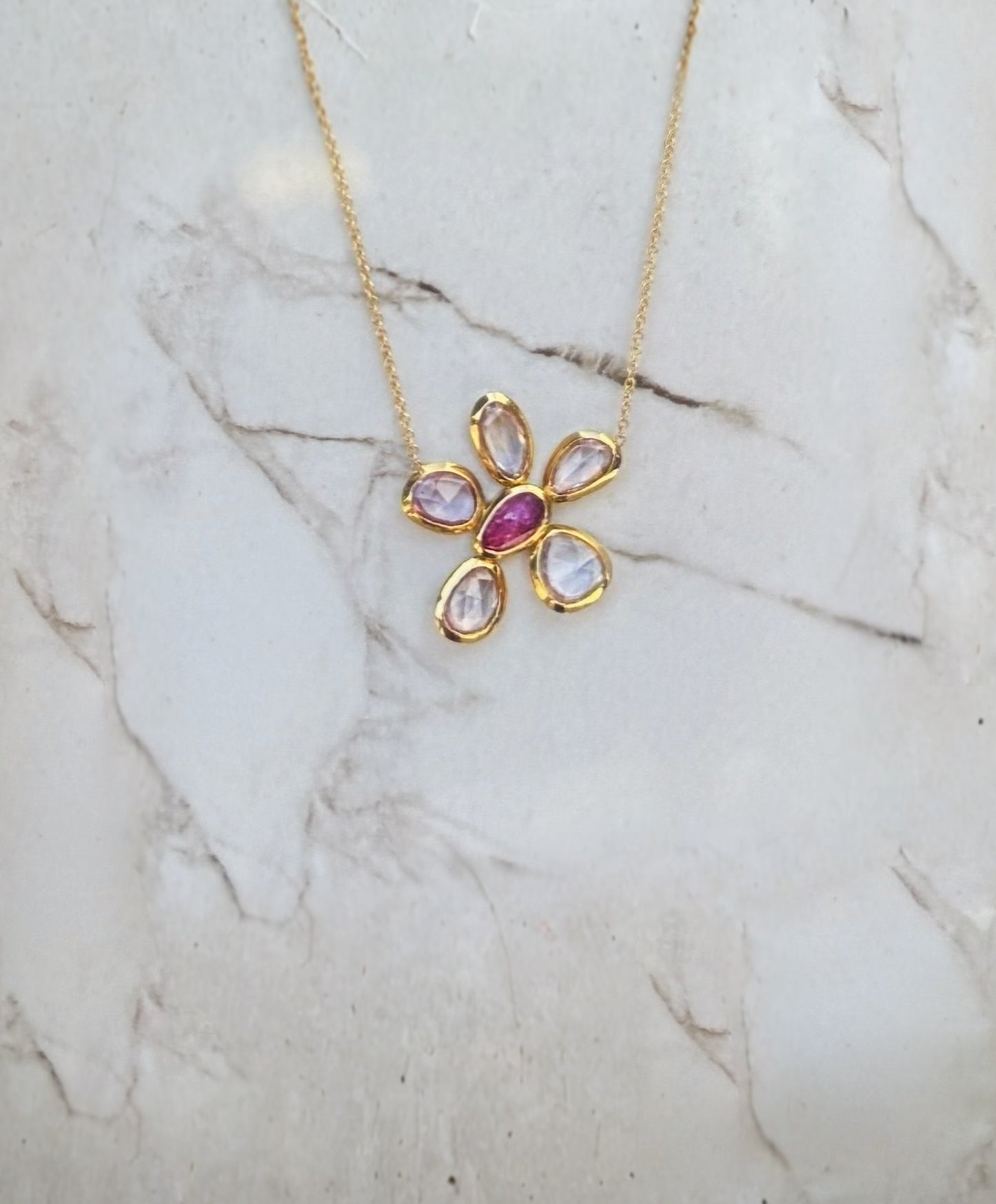 Mariposa Earth Big Sakura 5.00ctw Pink Sapphire & 0.77ctw Ruby Pendant in 18k YG