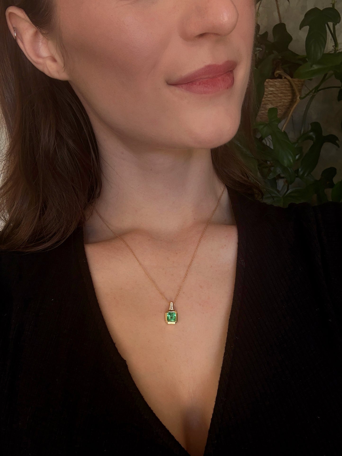 Earth Collection 1.58ct Emerald & Diamond Bezel Pendant Necklace in 18K Yellow Gold
