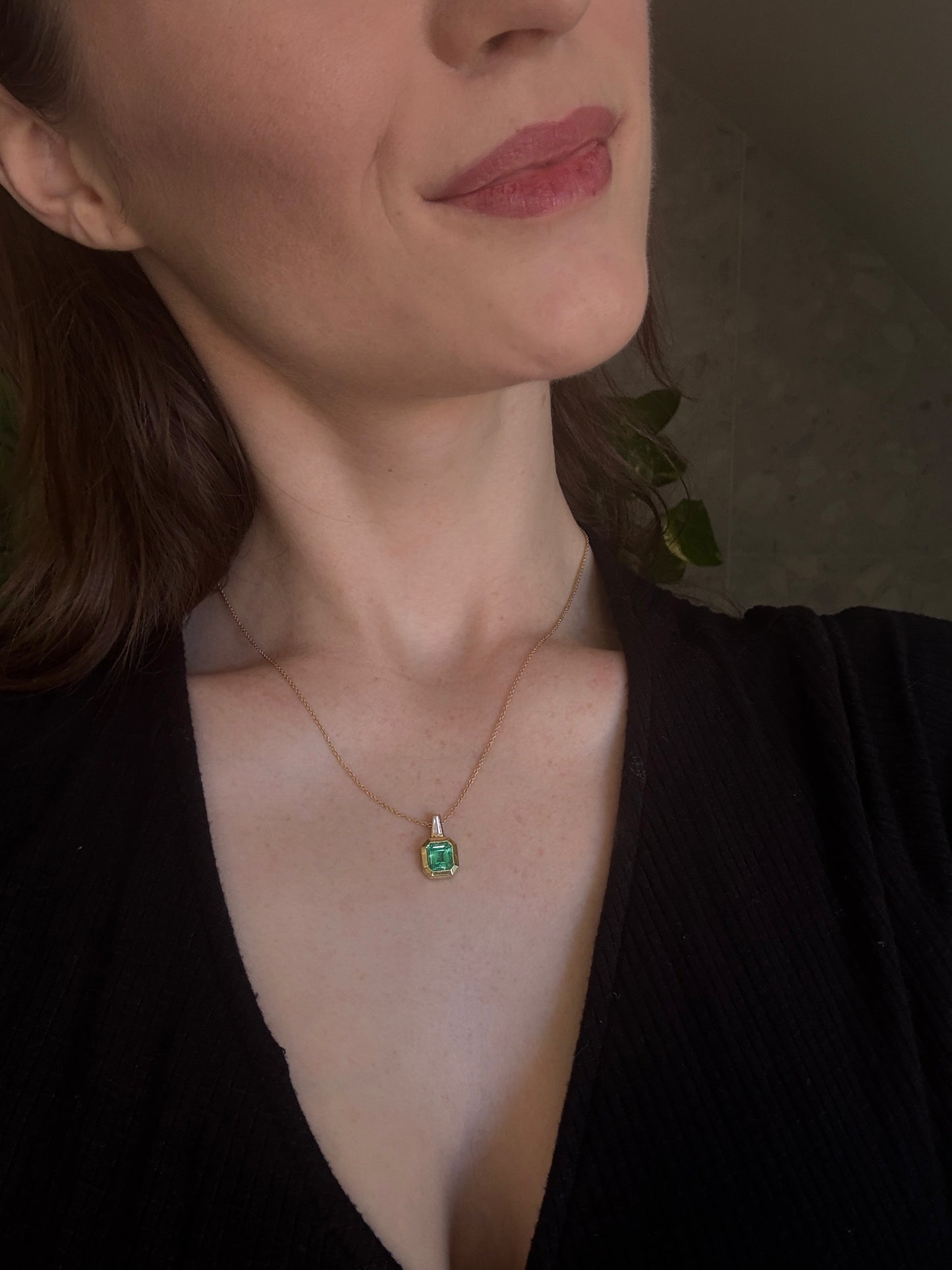 Earth Collection 1.58ct Emerald & Diamond Bezel Pendant Necklace in 18K Yellow Gold