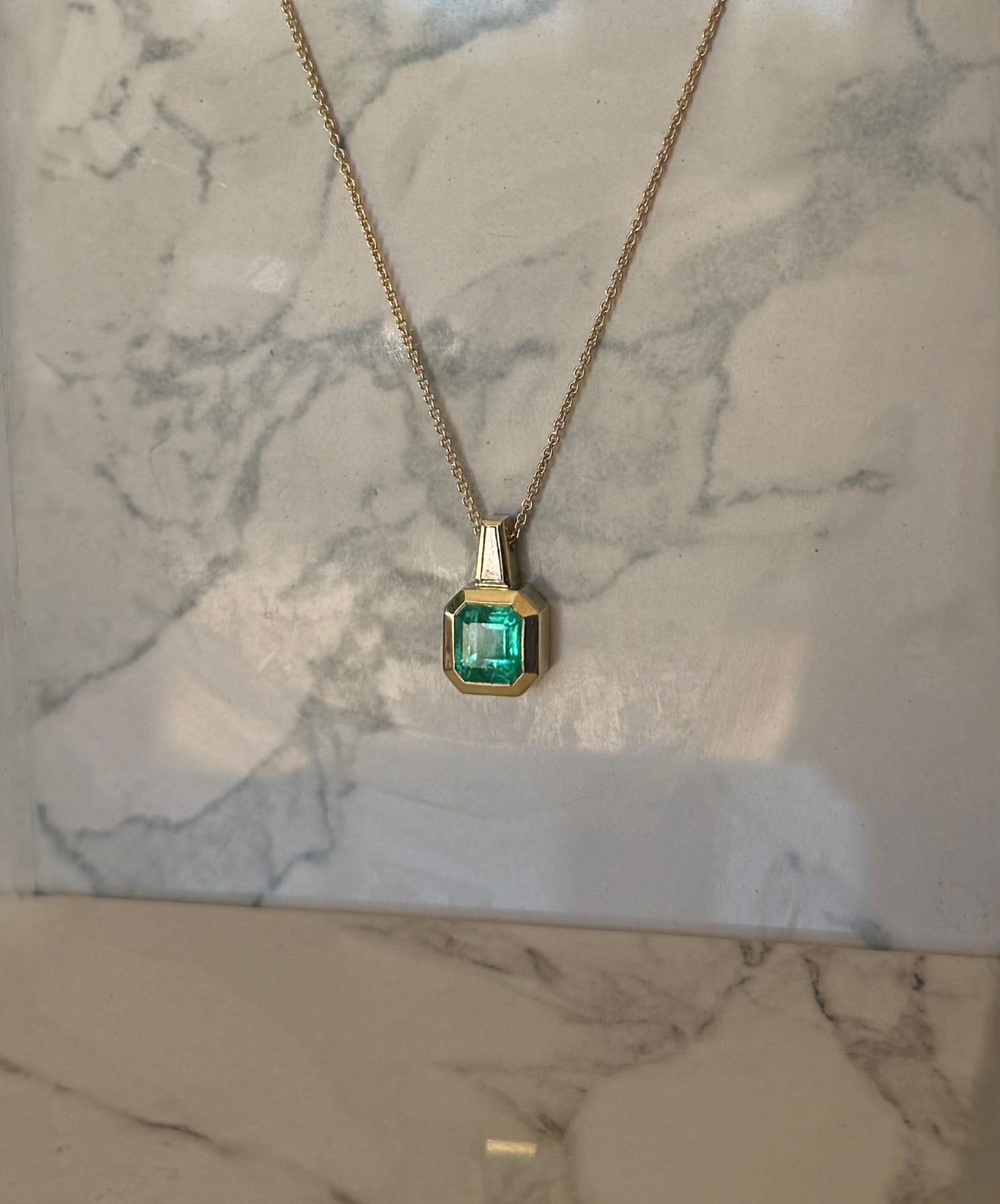 Earth Collection 1.58ct Emerald & Diamond Bezel Pendant Necklace in 18K Yellow Gold