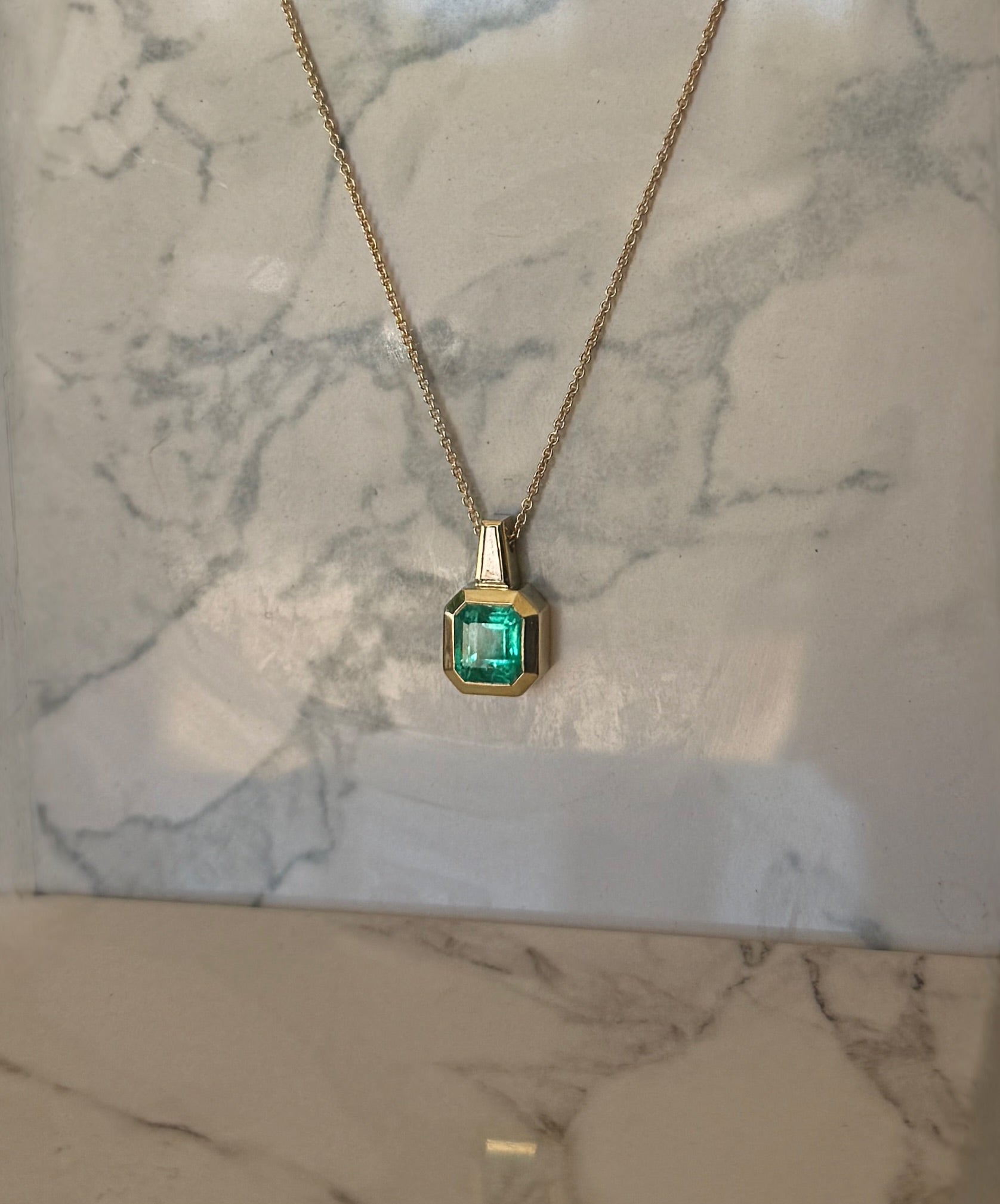 Earth Collection 1.58ct Emerald & Diamond Bezel Pendant Necklace in 18K Yellow Gold