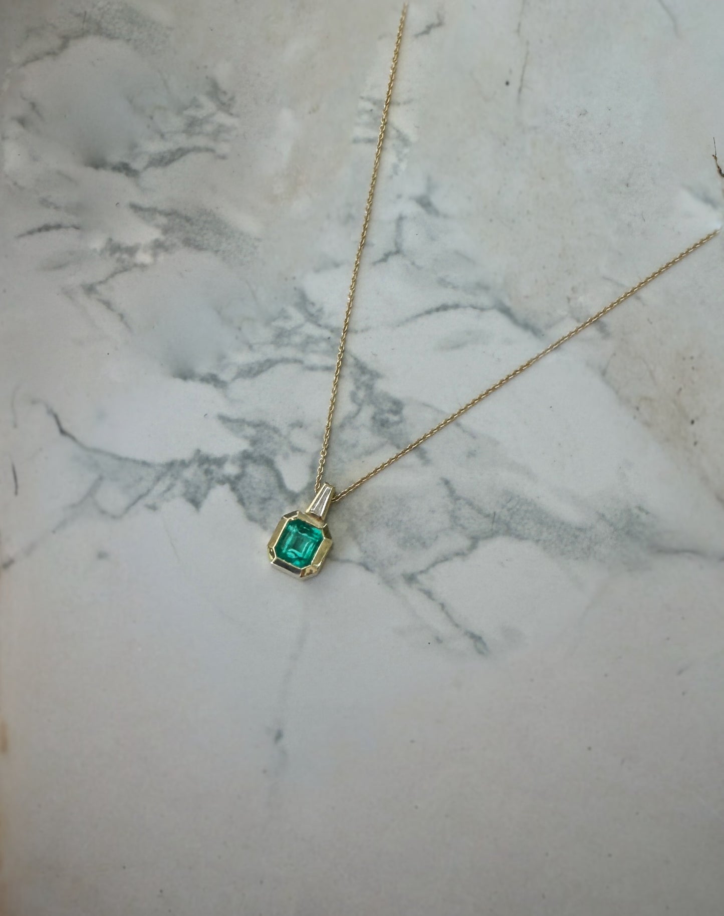 Earth Collection 1.58ct Emerald & Diamond Bezel Pendant Necklace in 18K Yellow Gold