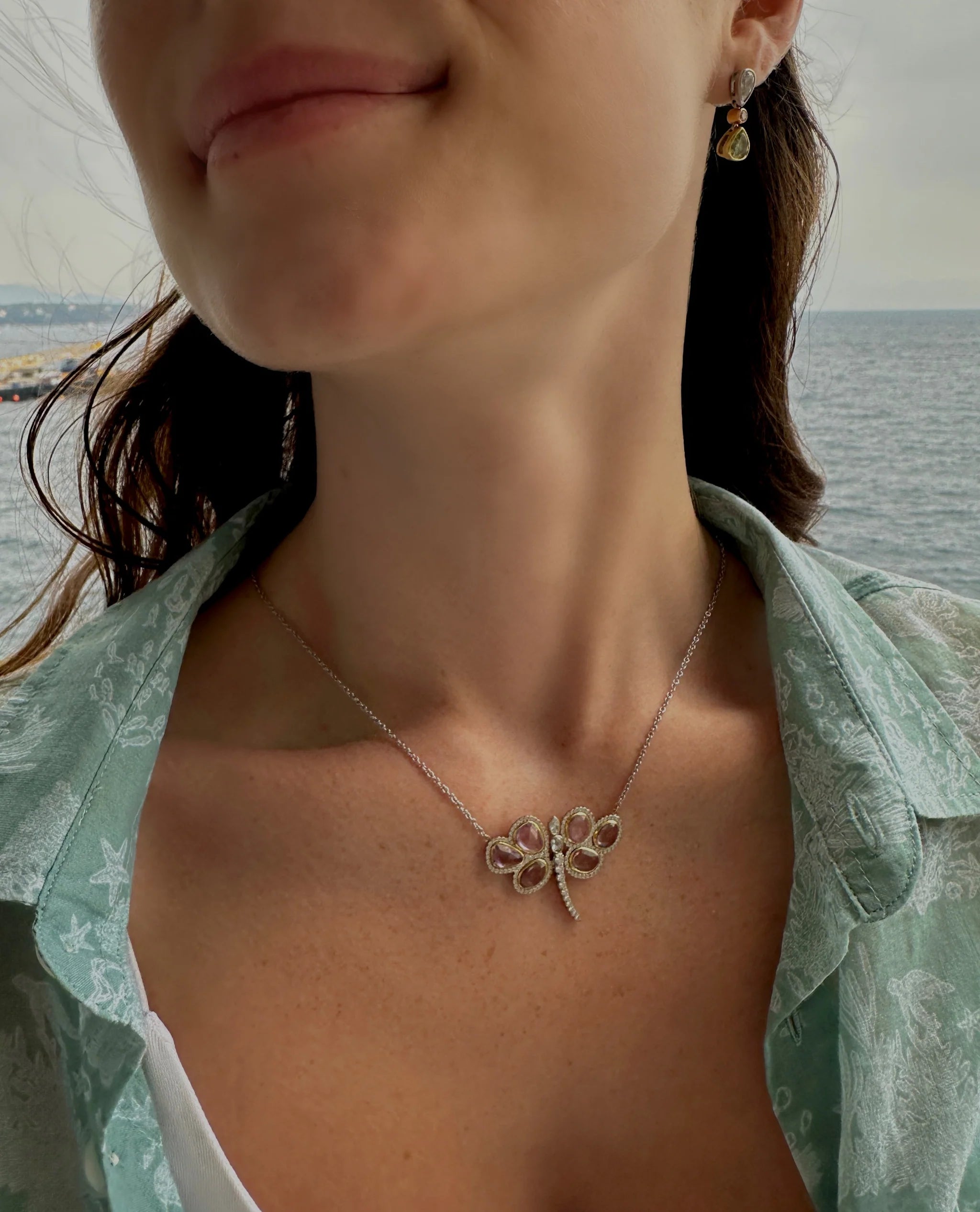 Mariposa Bespoke Butterfly 0.91ctw Rose-Cut Diamond & 5.90ctw Pink Sapphire Pendant Necklace