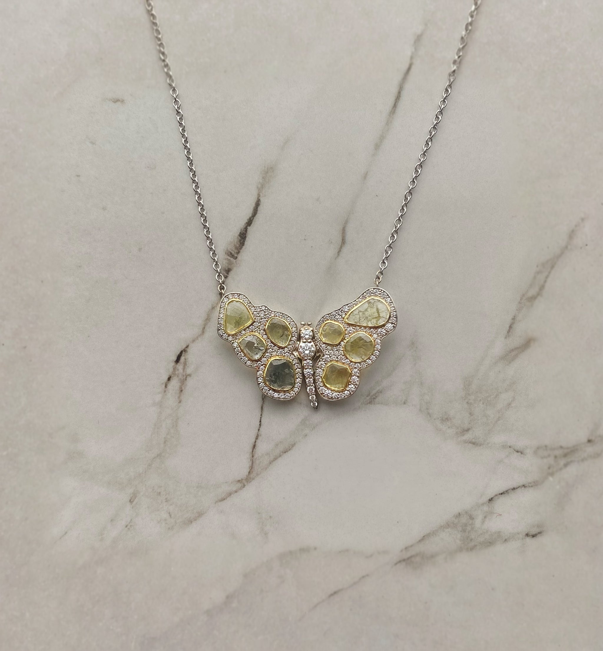 Bespoke 1.55ctw Yellow Sliced Diamond Butterfly with 1.05ctw Diamond Halo (Copy)