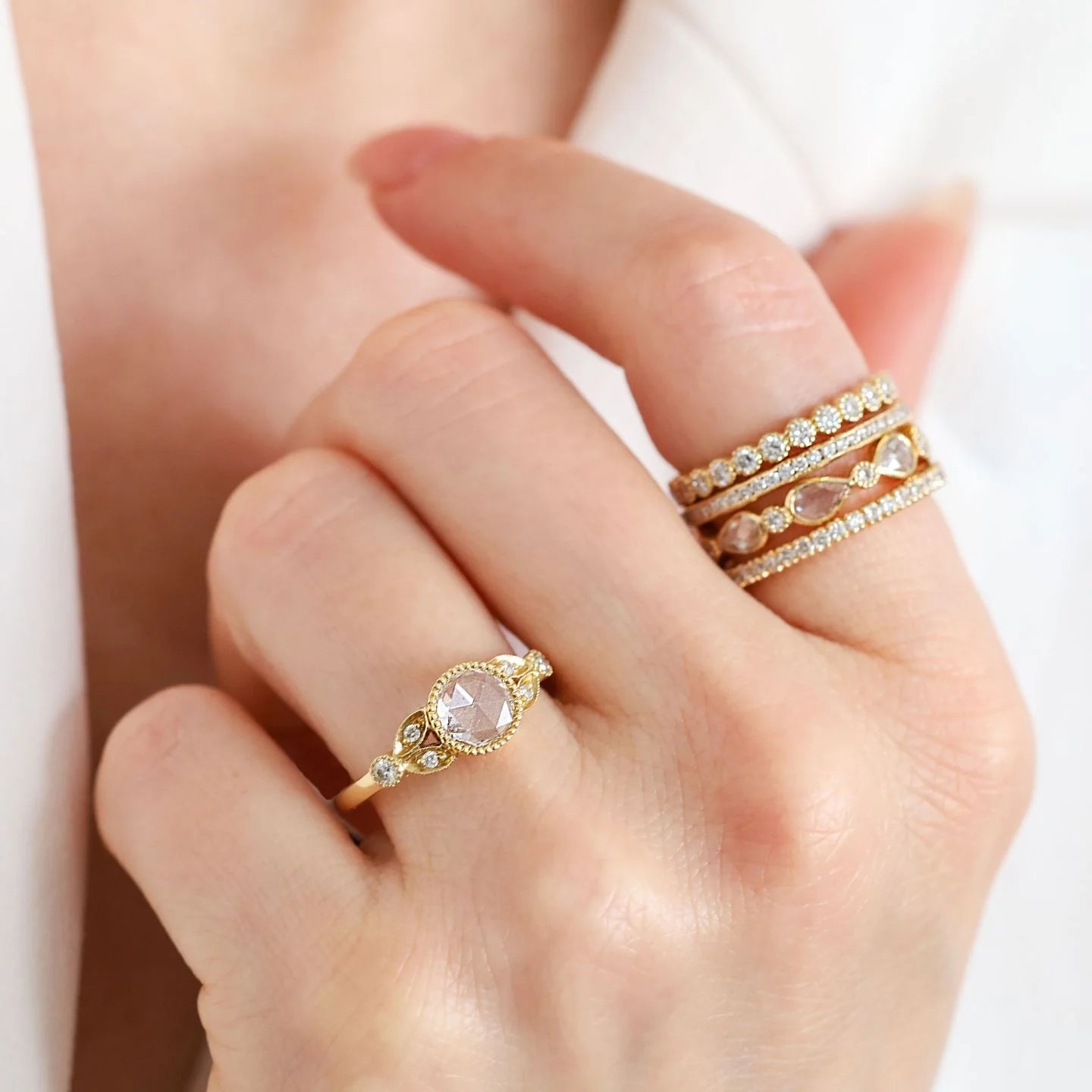 Sethi Couture Stackable Fine Vine White Diamond Band