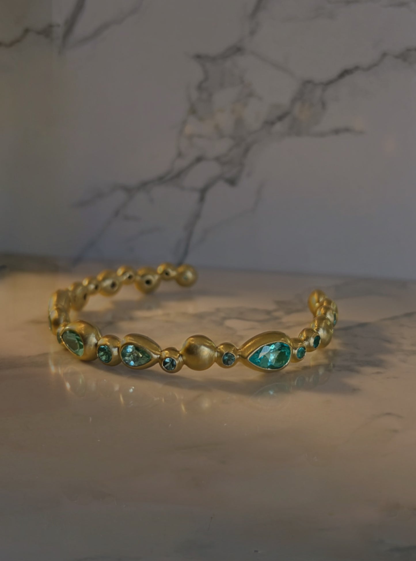 Aegean Tide Cuff with Paraiba Tourmaline and 18k Yellow Gold