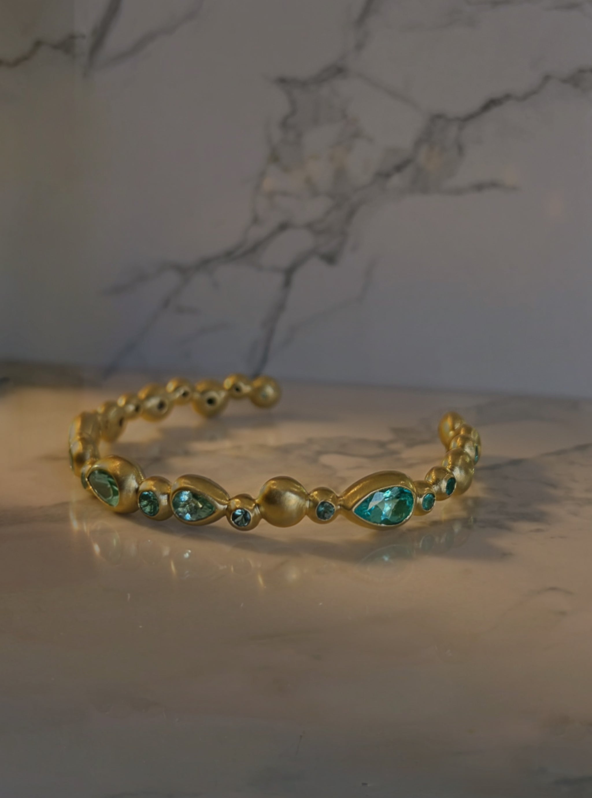 Aegean Tide Cuff with Paraiba Tourmaline and 18k Yellow Gold