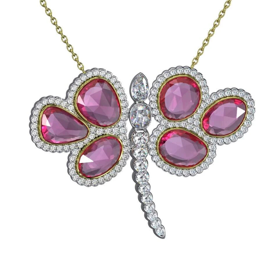 Mariposa Bespoke Butterfly 0.91ctw Rose-Cut Diamond & 5.90ctw Pink Sapphire Pendant Necklace