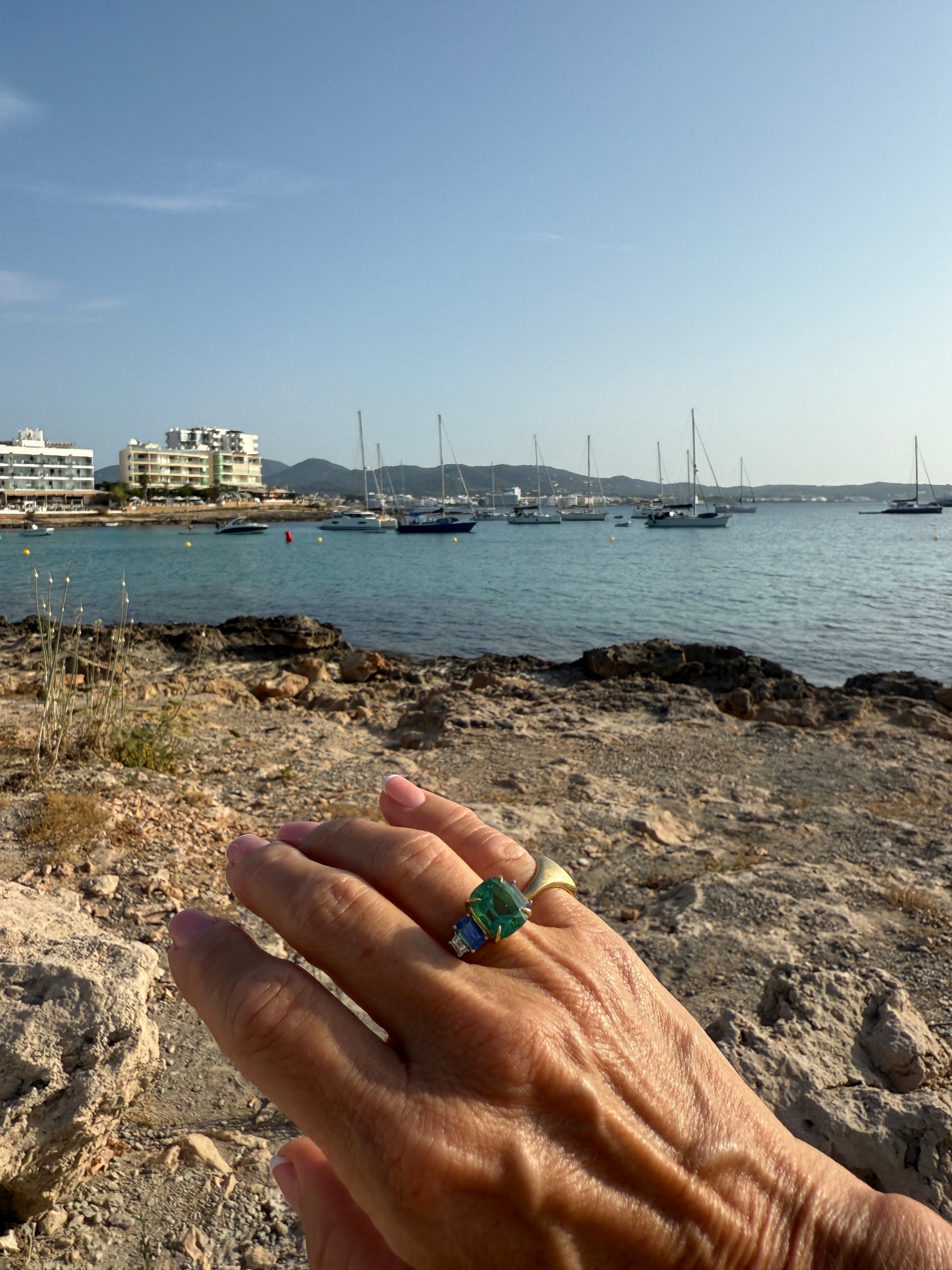 Earth Collection – Afghan Green Tourmaline, Blue Sapphire & Diamond Ring