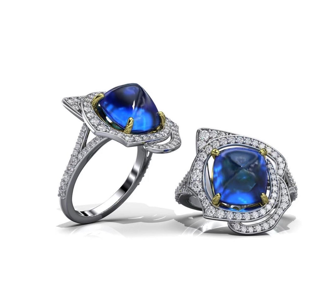 MRP108 - Mariposa Rozel Bay Sugarloaf Cabachon Blue Sapphire and Diamond Ring