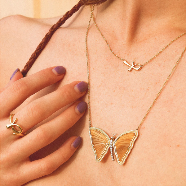 Bespoke Agate and Diamond Butterfly Pendant