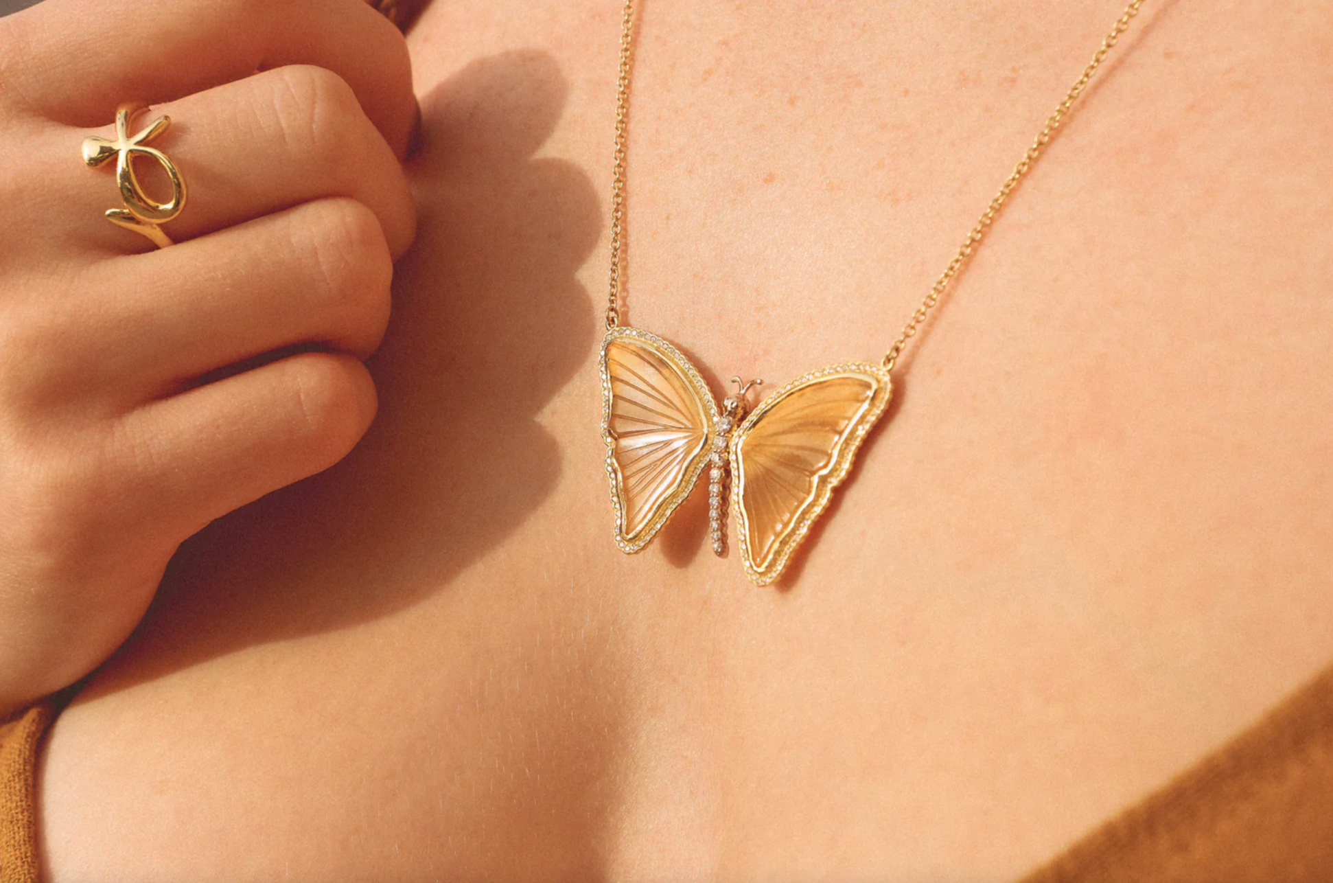 Bespoke Agate and Diamond Butterfly Pendant