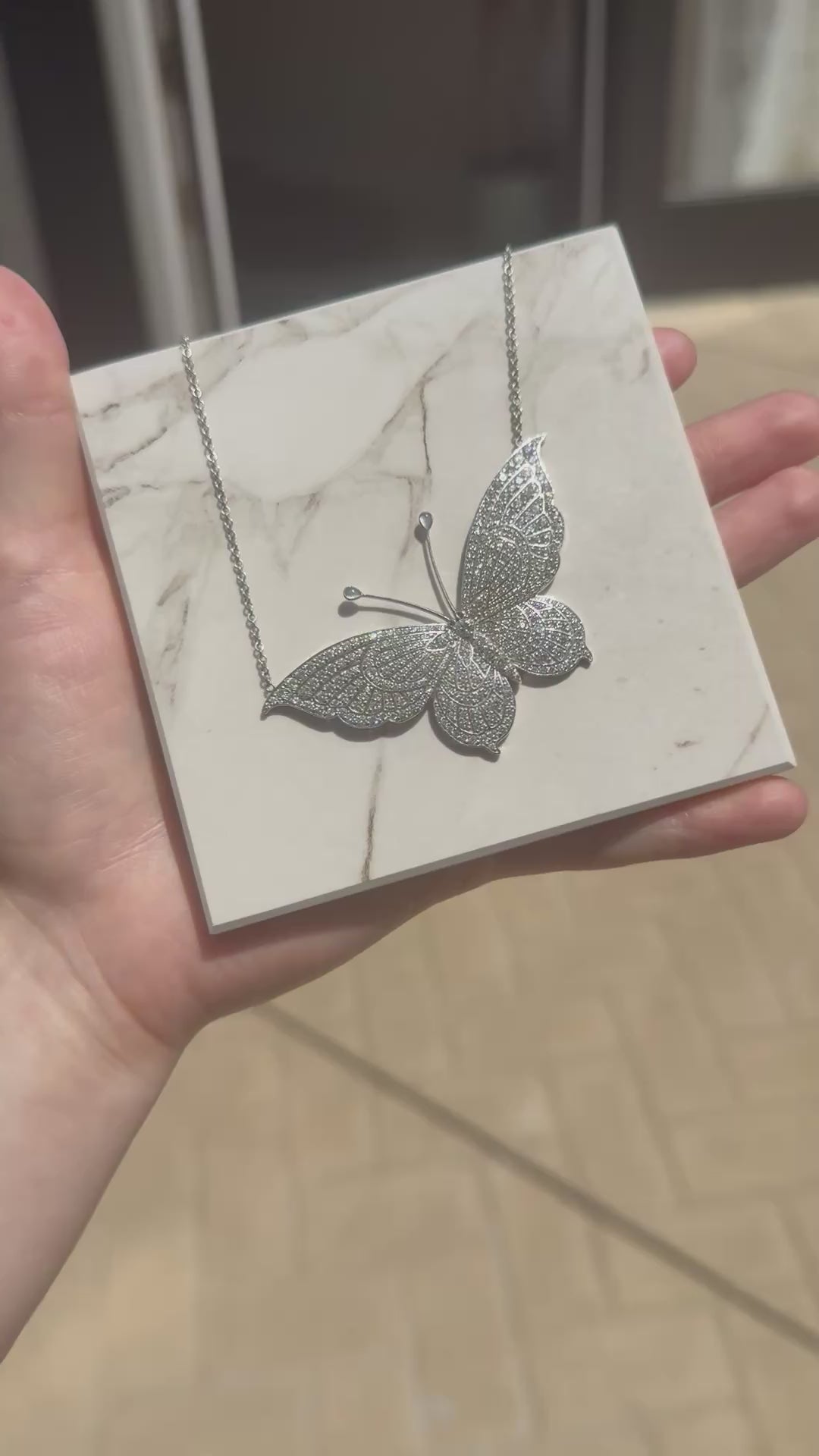 Bespoke Butterfly Diamond Pendant – 7.01ctw White Diamond with Mother of Pearl Antennae in 14k White Gold