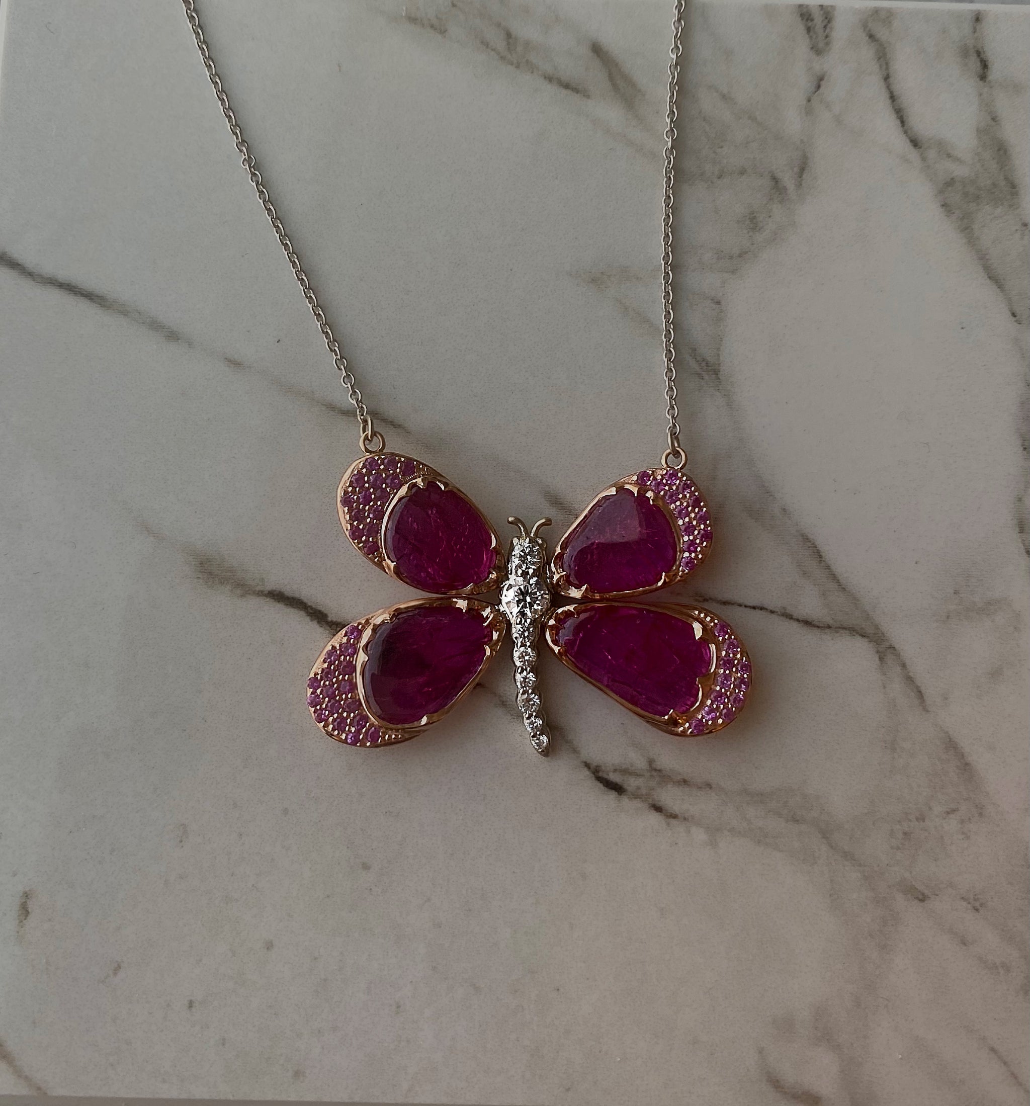 MRP100 - Mariposa Pink Sapphire and Ruby Bespoke Butterfly in 18k Rose Gold