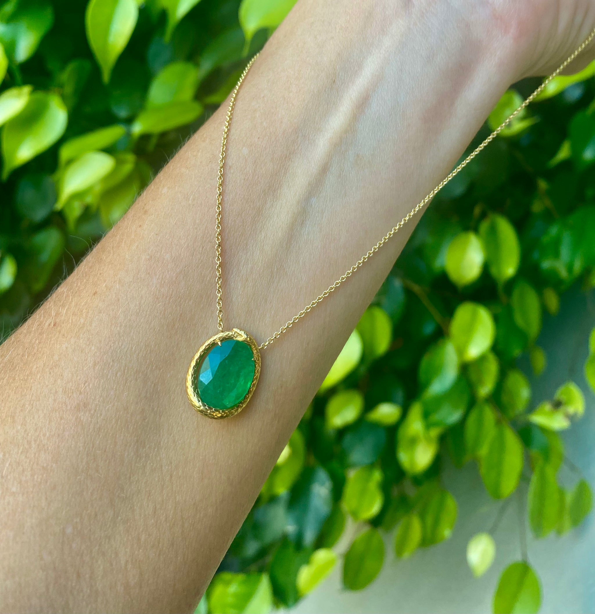 Earth Collection "Ouroboros" 4.20ct Oval Emerald Pendant in 18ky